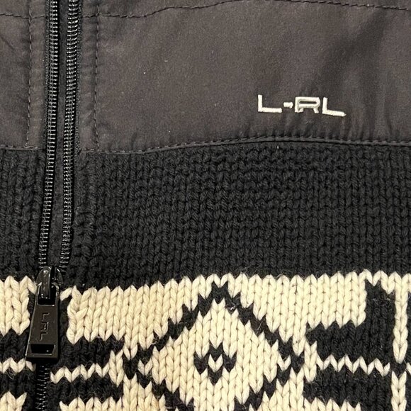 Lauren Ralph Lauren Zip Cardigan, Southwest, Cotton, Black Ivory, XL - Picture 5 of 11